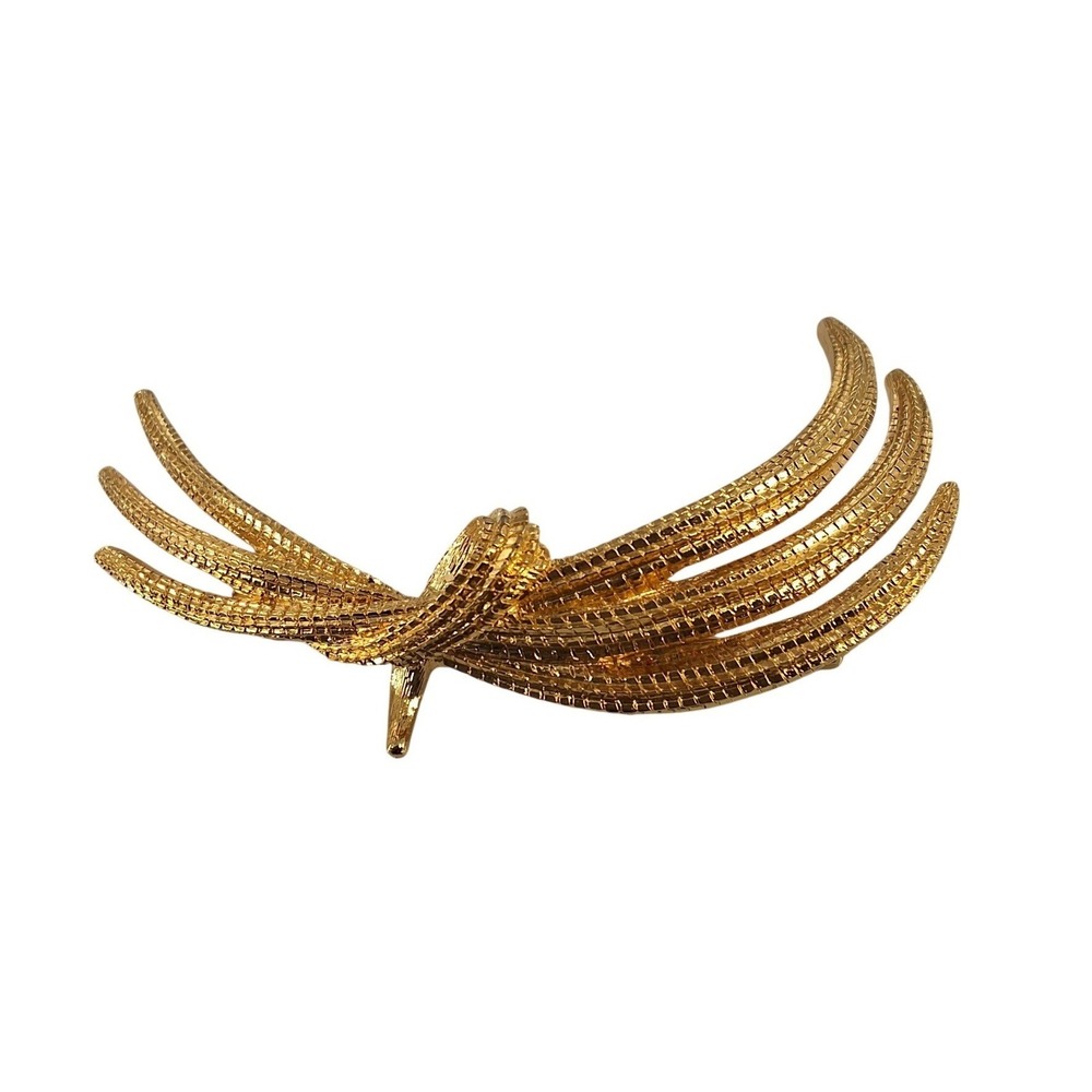 Vintage Monet 22k Gold Plated Mesh Strand Knot Brooch Large 3" Statement Pin